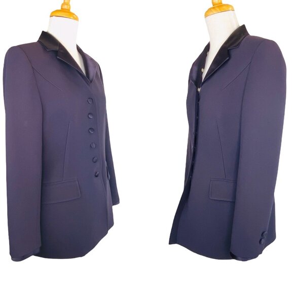 Albert NiponTuxedo Pant Suit Vintage 90s Plum Sz 8 Removable Satin Collar & Cuff - Picture 9 of 11